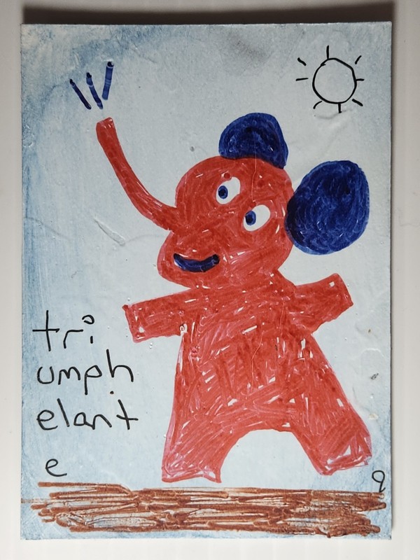e9Art ACEO standing elephant outsider art brut naive