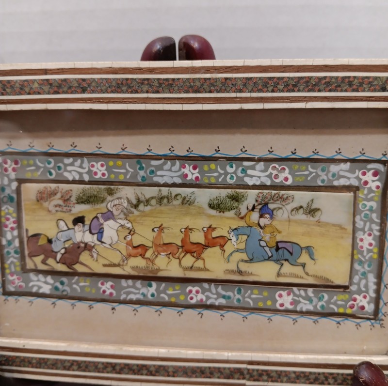 VTG Persian Miniature Painting in Khatam Marquetry Frame Hand-Painted gallery