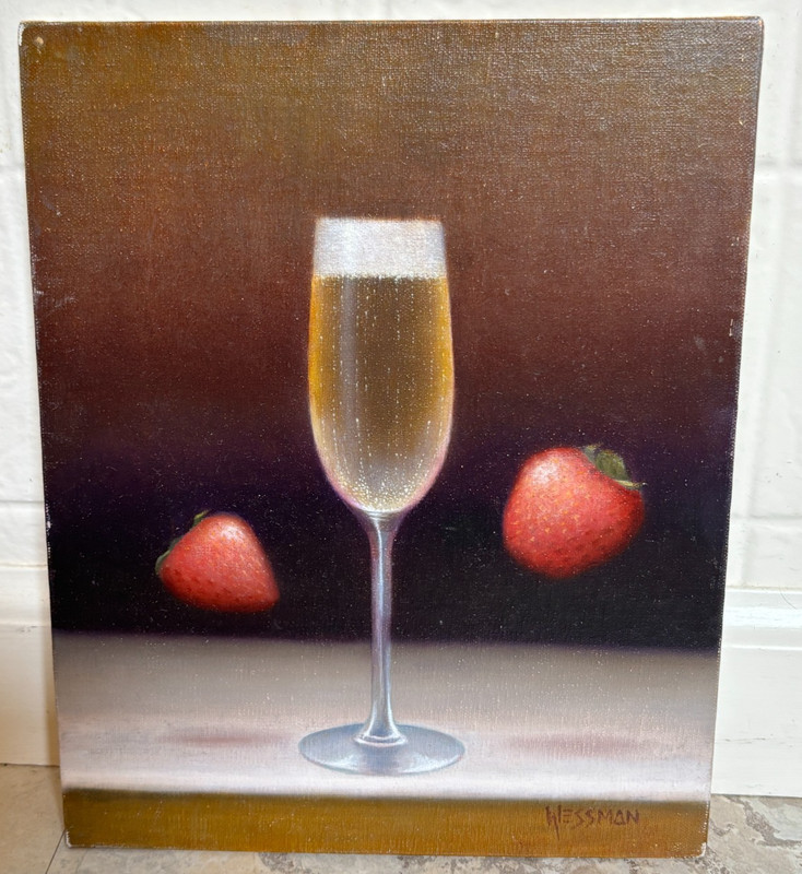 Robin Wessman Signed Original Oil Painting Champaign Strawberries Cape Cod 8x10 gallery