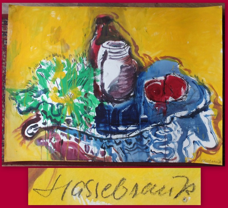 Hassebrauk, Ernst Still Life on Yellow Gouache 1957 Estimate 100x74cm