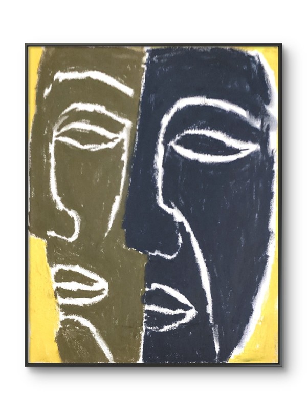 Original African Mask Face Art 11×14 Canvas Blue Gray Contemporary Portrait
