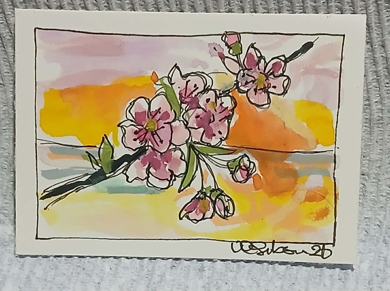 Spring Blossom Drift — OOAK Loose Watercolor Scribble ACEO by Virginia