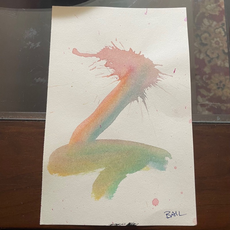Original Watercolor Art Painting Abstract Rainbow Splash Signed BAIL