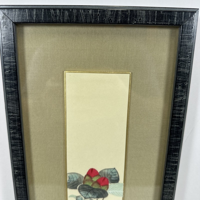 Japanese Style Floral Watercolor Ink Painting Signed Red Seal Framed gallery