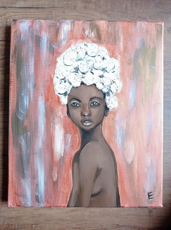 Original Painting Portrait African American Girl Wall Art Negro Black size 12x10 gallery