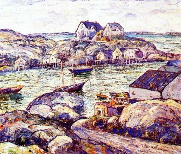 Oil painting Ernest-Lawson-Peggy’s-Cove-Nova-Scotia impression handmade canvas