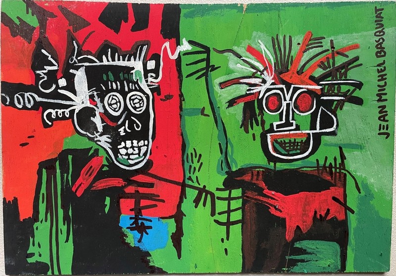 1982 Jean-Michel Basquiat Men’s Portrait Painting on Wood – Cert Stamped on Back