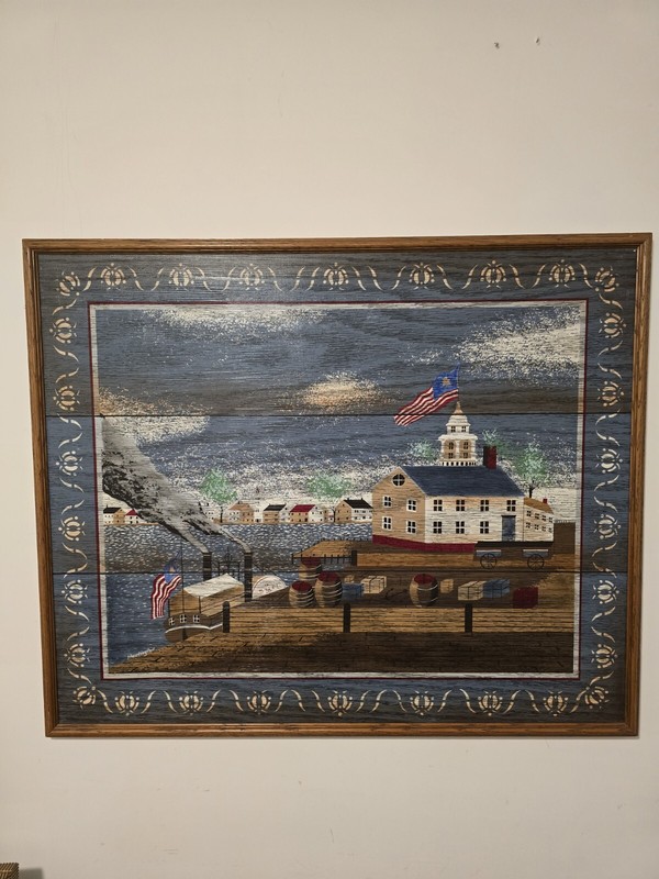 Huntington Print On Canvas Folk Art Early Americana Colony On Water 46×34