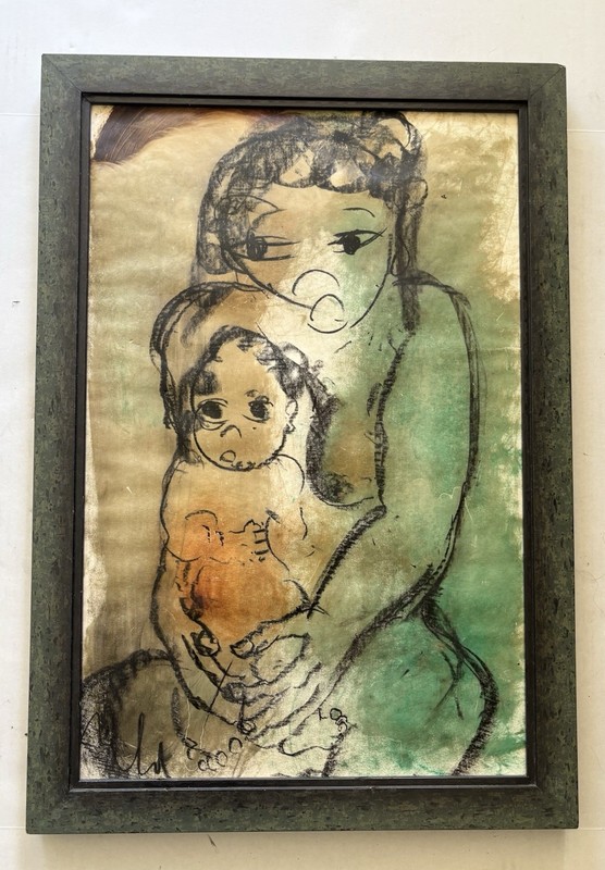 Frans Claerhout Painting Mixed Media Ink and Oil Wash On Paper