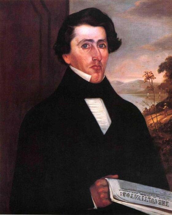 Oil painting George-Henry-Durrie-John-Fisher-Throckmorton-Forman man newspaper