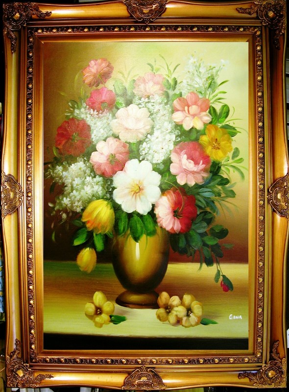 ROSE LILY DAISY BABY BREATH SUNFLOWER 24″ oil painting wall decor art gift F84