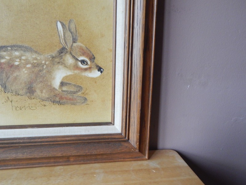 PEGGY HARRIS "Monday's Child" Fawn/Deer 8" x 10" Framed/Matted Painting~SIGNED! gallery