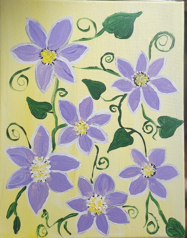 Clematis Flowers Original Painting Acrylic Canvas Botanical Art gallery