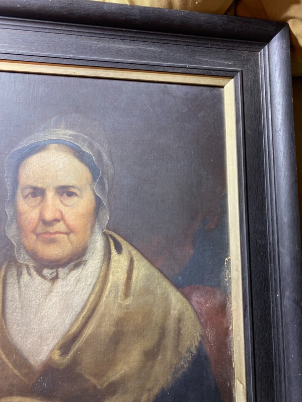 Huge Superb American School "Portrait Of An Elderly Woman" Oil Painting - Framed gallery