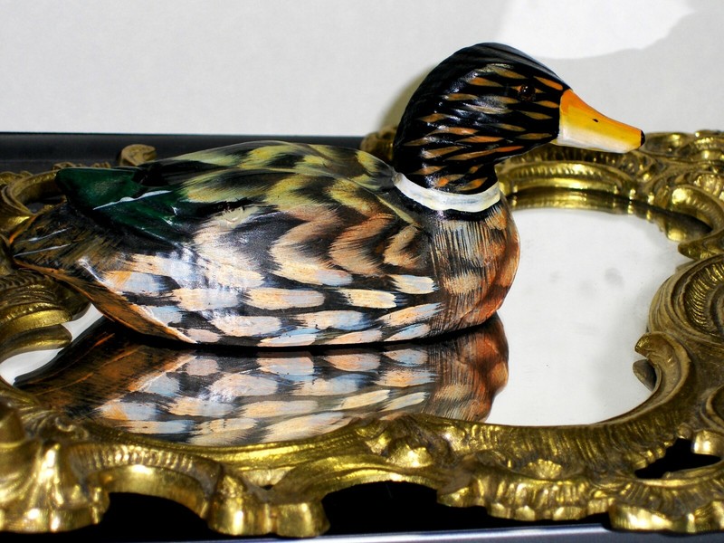 Green Brown Yellow Wilde Duck Beautiful Hand Painted Figurine Decoy - Desjardins gallery