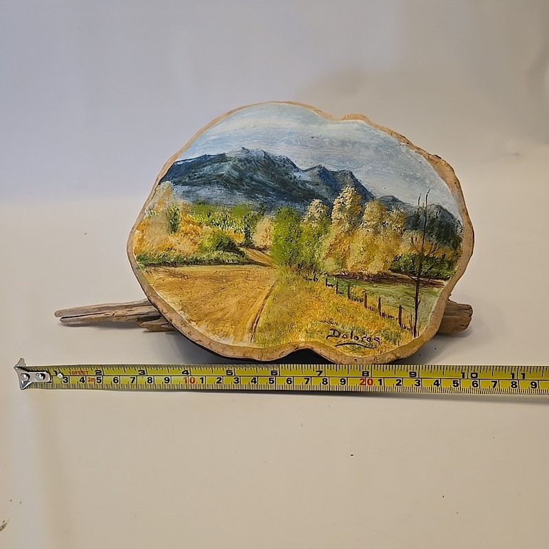 Painted Tree Burl Country Road Mountains Signed gallery