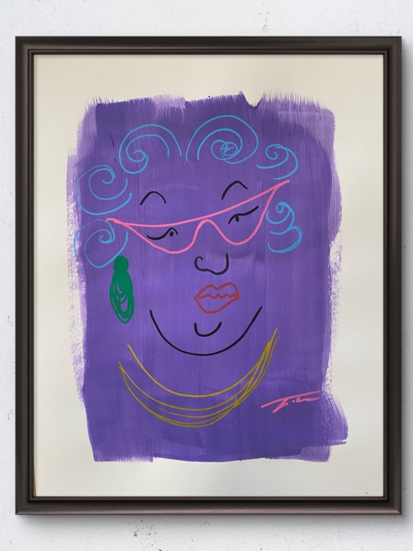 Purple Lady Acrylic And Posca Marker Original Art 14×11 Paper