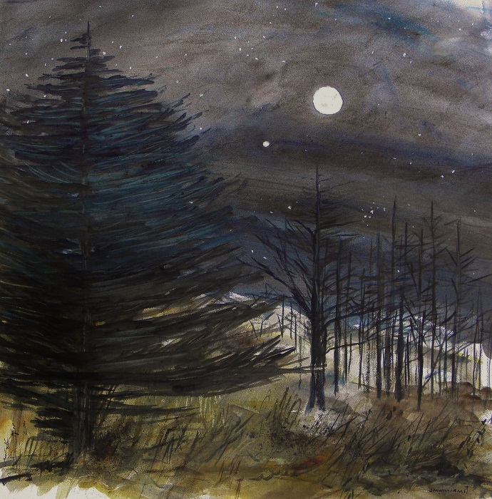 ORIGINAL Moon Landscape Watercolor Painting JMW art John Williams Nocturne