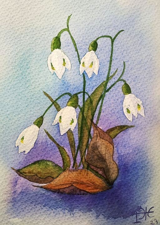 Snowdrops Painting Floral Artwork Watercolor Original Art 12 by 8 inches
