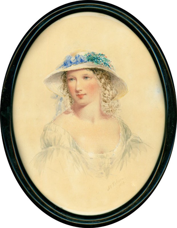 Ada V. Hobson (1831-1911) – 1863 Watercolour, Pretty Woman in a Straw Hat