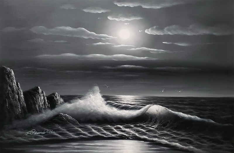 Ocean Wave – B/W #4DBS-4, 24×36, 100% Hand Painted Oil Painting on Canvas,