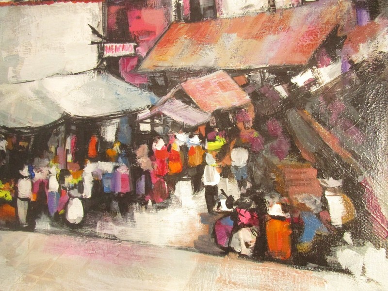 WEEKES SIGNED REGIONALISM PAINTING MARKET VILLAGE URBAN MODERNISM EXPRESSIONISM gallery