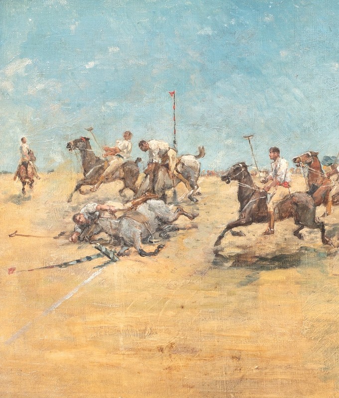 19th Century British Colonial School - Polo Match In India - Signed EMH gallery