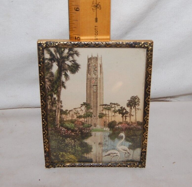 Hand Painted Watercolor Brass Framed Easel Singing Tower Gardens in Florida gallery