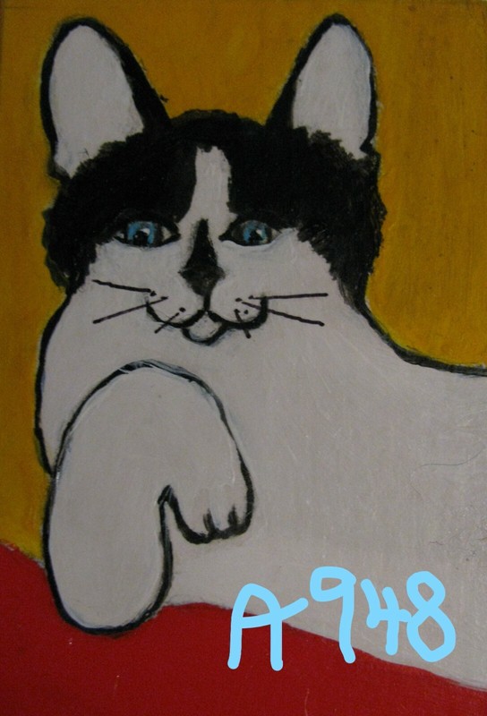 A948 ORIGINAL ACRYLIC ACEO PAINTING BY LJH "CHATTY CATHY" CAT KITTEN