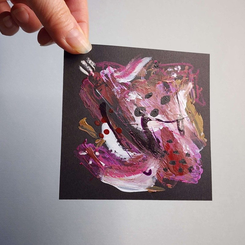 4×4 Inch Abstract Painting on Paper Raspberry #1 Unframed Original Art AMBER K