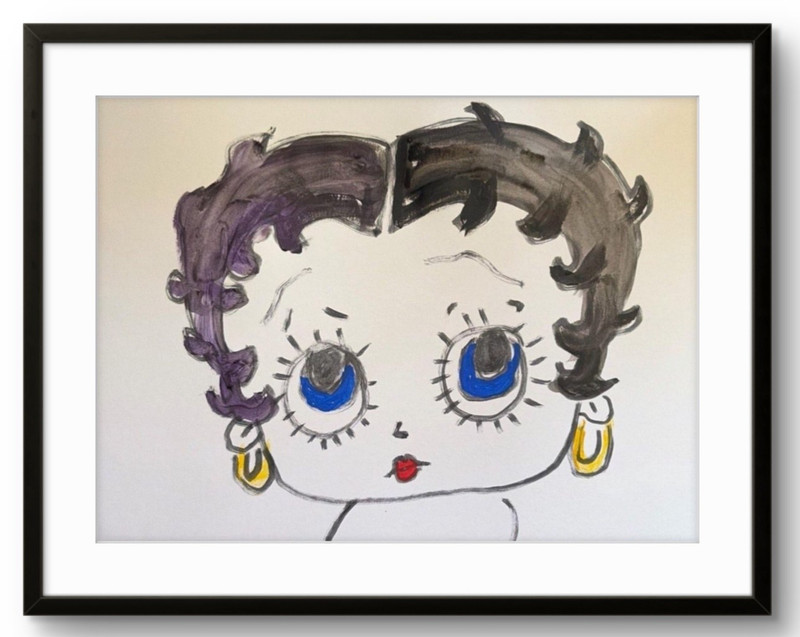 Original Painting POP Art 1950’s Cartoon Face Black White Unique Gift Item
