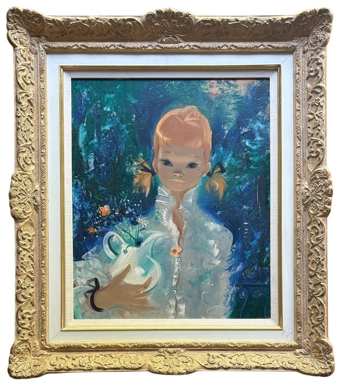 IGOR PANTUHOFF Superb Original Signed Mid-Century Oil Painting Big Eyes Girl