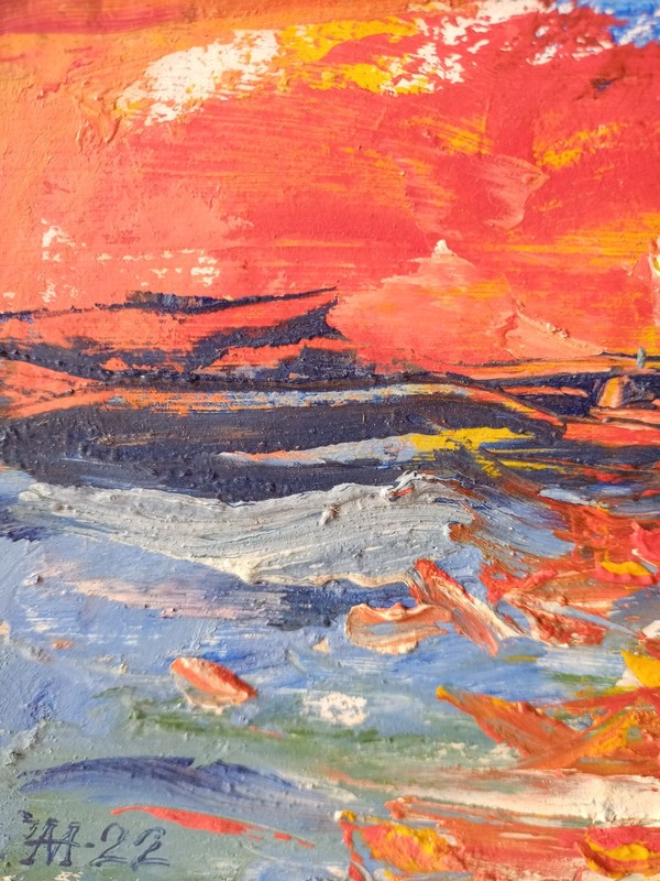 Sea Impasto Painting Original Art Impression Oil Painting 7.8 x 10 in gallery