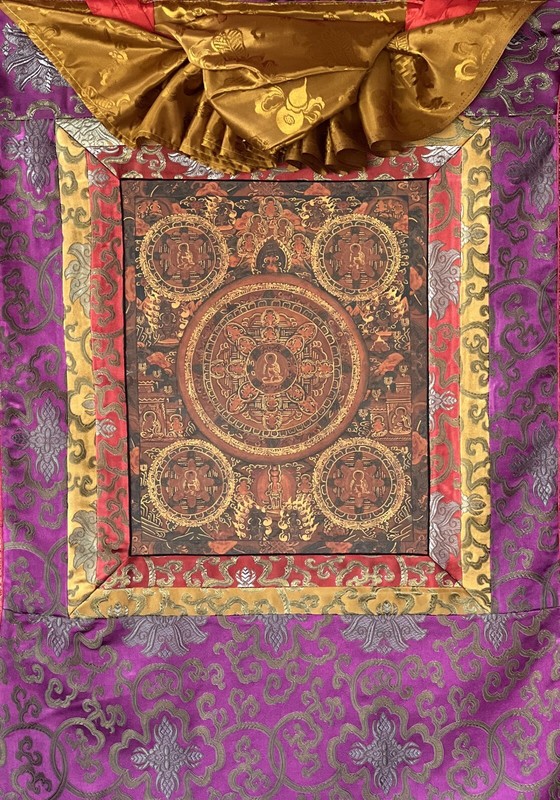 BUDHHA LIFE / WHEEL OF LIFE MANDALA TIBETAN THANGKA PAINTING WITH SILK BORDER gallery