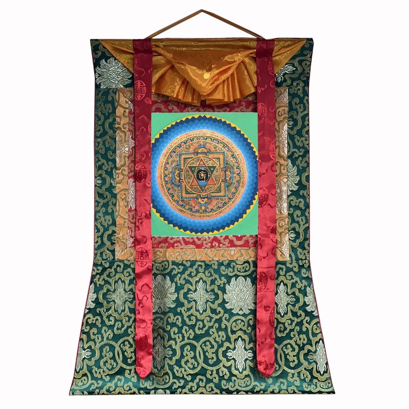 Silk Brocade Mounted Genuine Quality Lotus Mandala, Mandala Thangka, Om Mandala