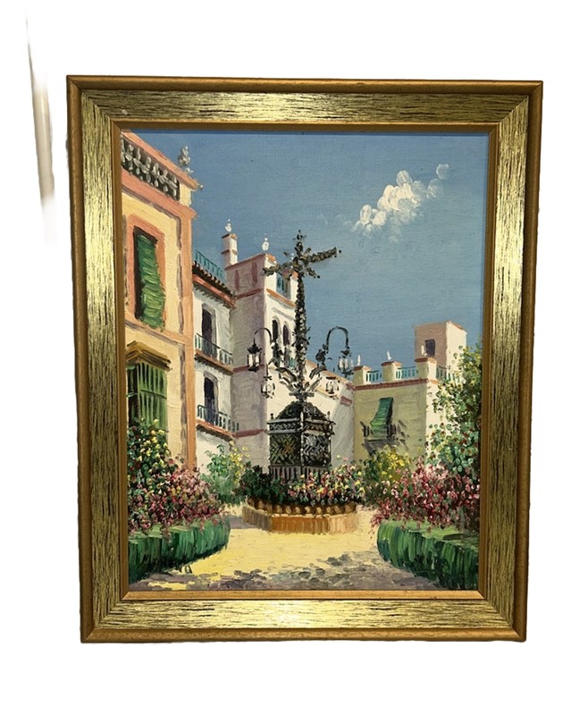 VTG Moreno Impressionist Seville Architecture Canvas Framed 17.25”x 21.25” 1of3