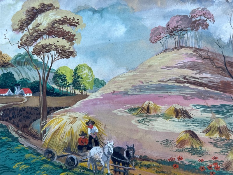 ANTIQUE WPA ERA PAINTING FARM FARMING FARMER HAY RIDE LISTED FAMOUS ALEXANDER gallery