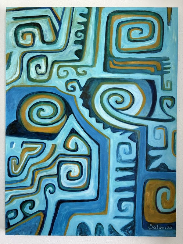 Pre-Columbian style oil painting original 30×40 inches