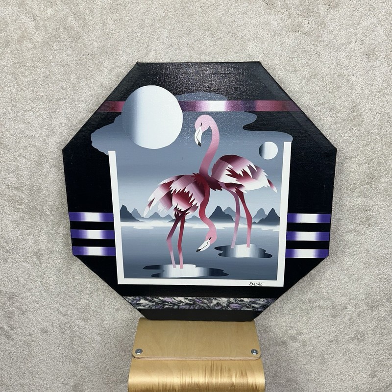 Vintage 80’s DALLAO Flamingo Retro Abstract Geometric Canvas Painting Wall Art