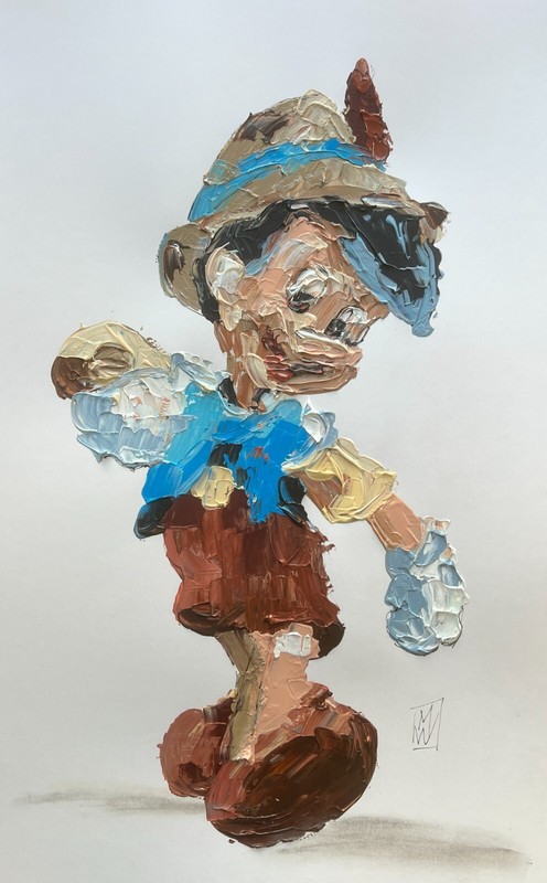 ORIGINAL Abstract Pinocchio Disney Kids Palette Knife Acrylic Art Painting