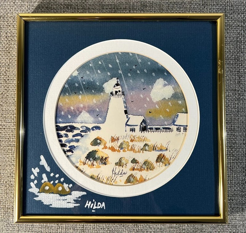 Hilda Kaihlanen Watercolor Cape Ann Lighthouse Painting American Folk Art Framed gallery