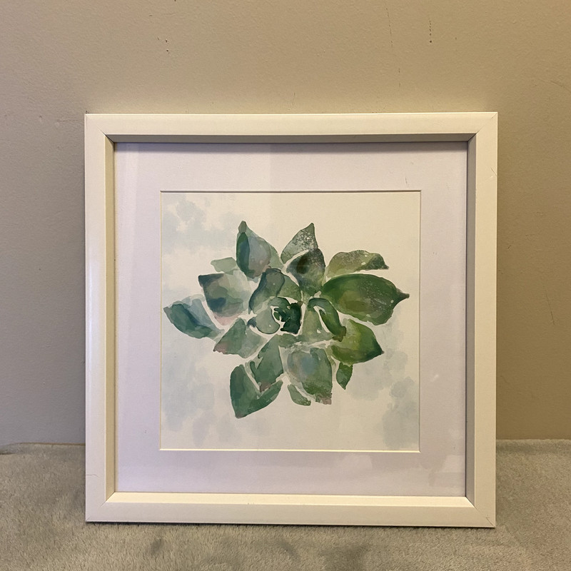 Used Hobby Lobby Green and White Flower Succulent Art Framed Wall-Mounting Decor