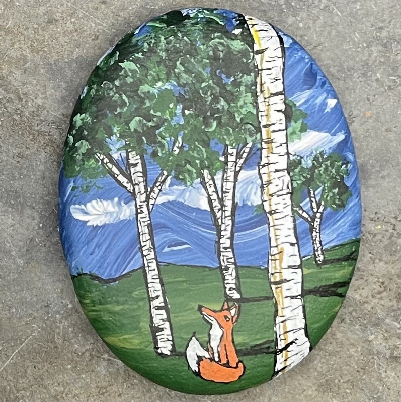 HAND PAINTED RIVER STONE ART "Nature Scene Fox " by Yellow Paw Collectible Rocks gallery