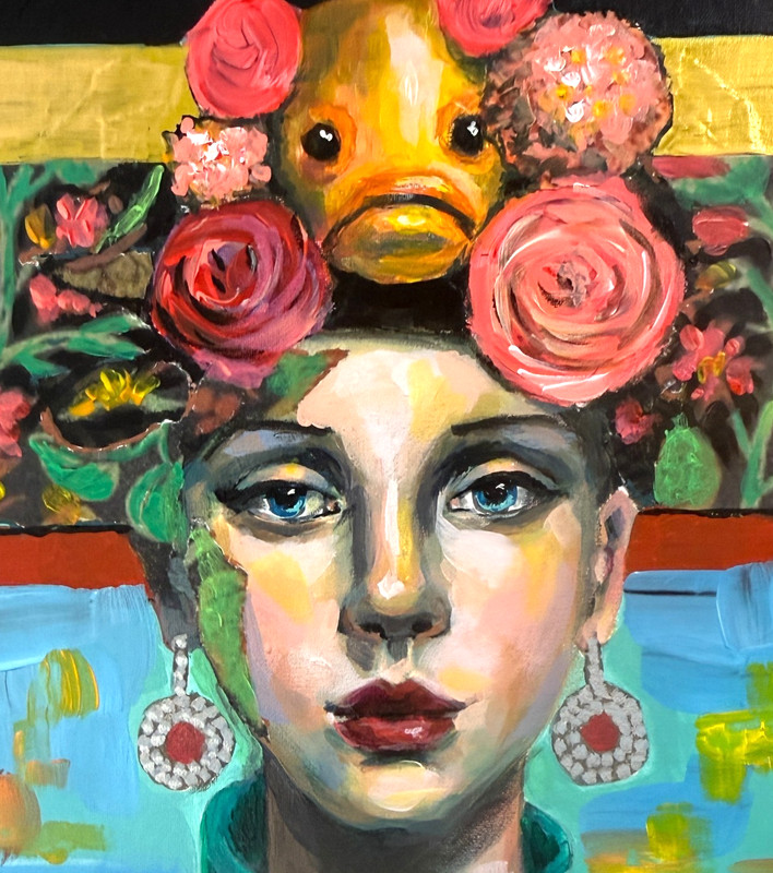 Original Woman Portrait Painting Acrylic Floral Crown Figurative Art OOAK 8×10
