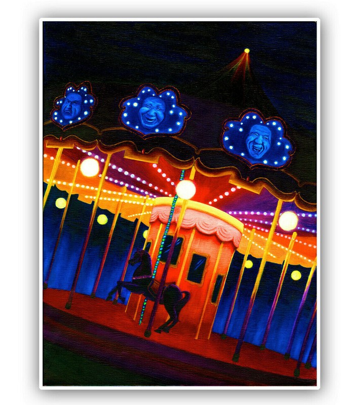 Art Print – Carousel Oil Painting wall decor bright colorful kids circus 12×16