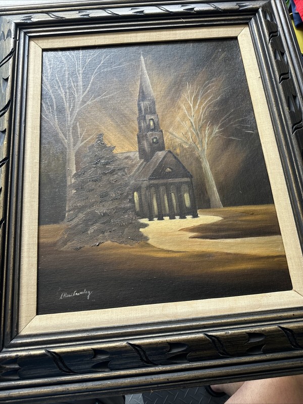 Oil Painting Featuring Church & Trees 16x20 With Farm 29x24”
