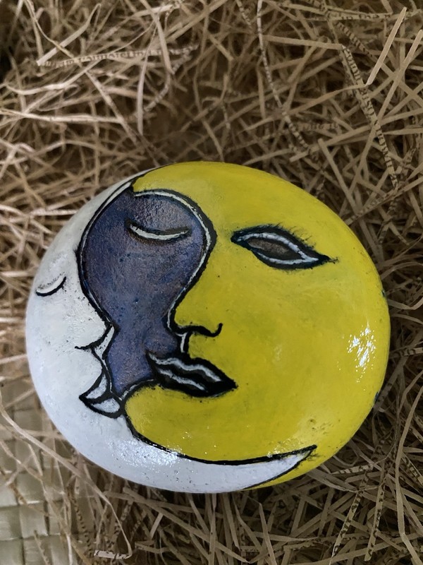 Sun And Moon Hand Painted On Natural Rock Rick Art Painting