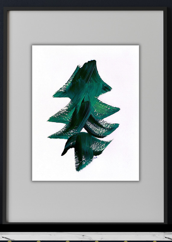 14X11 Acrylic Modern Abstract Christmas Tree/Evergreen Tree Painting on Paper
