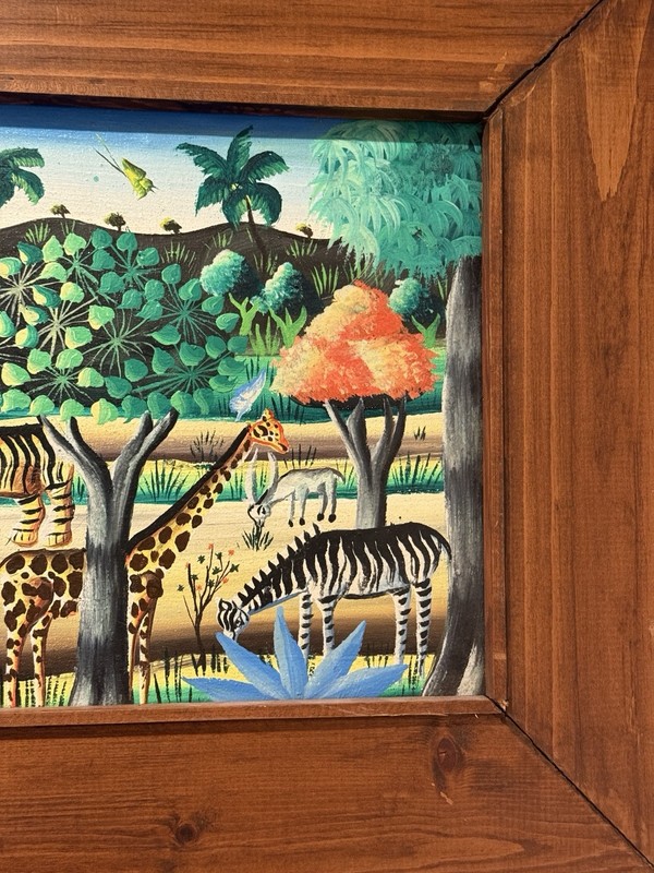 MACENAT MICHELET ANIMALS ORIGINAL OIL ON CANVAS PAINTING HATIAN FOLK ART 23x15 gallery