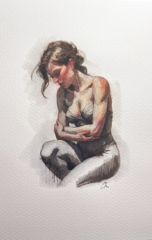 Original Watercolor Painting Female Portrait Book Page Size (5.5 × 8.5 inches)